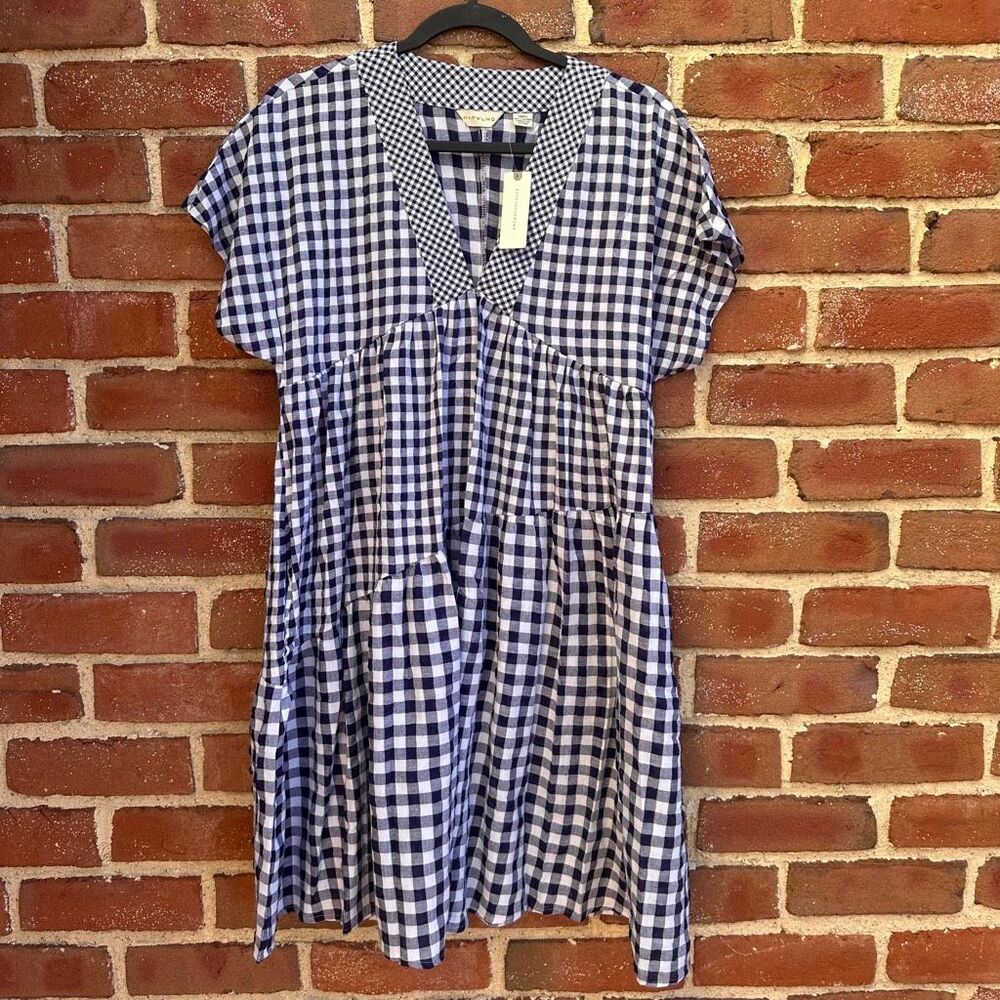 Anthropologie $138 11.1 tylho navy white gingham tunic dress large NWT - Picture 3 of 4